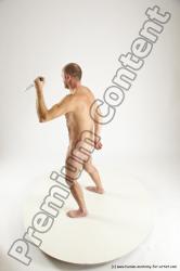 Nude Fighting with knife Man White Slim Short Brown Multi angles poses Realistic